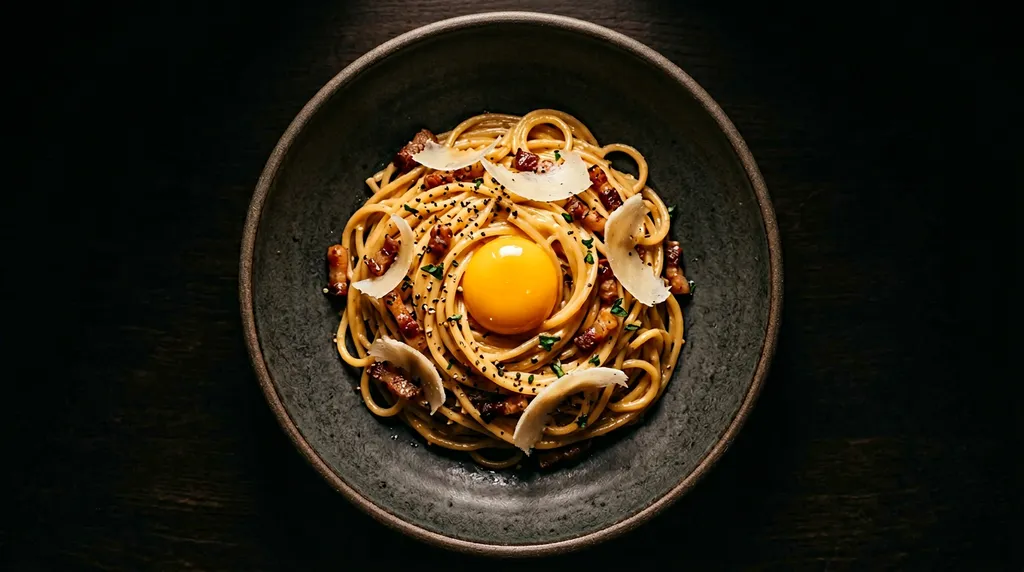 AI-enhanced studio photo of Spaghetti carbonara